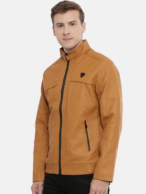 beige solid pu biker jacket - 17099015 - Standard Image - 2