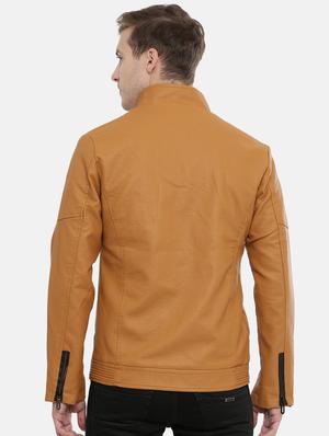 beige solid pu biker jacket - 17099015 - Standard Image - 3