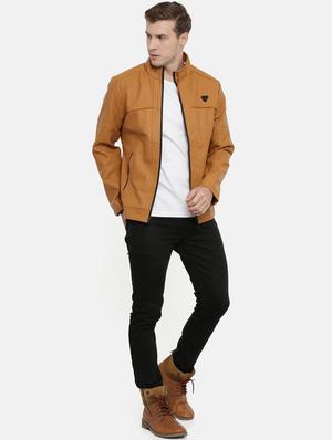 beige solid pu biker jacket - 17099015 - Standard Image - 4