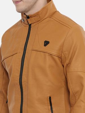 beige solid pu biker jacket - 17099015 - Standard Image - 5