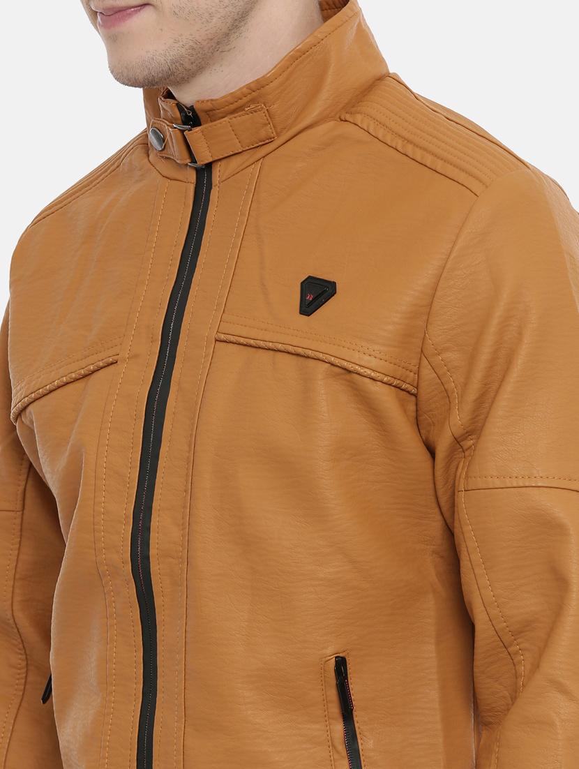 beige solid pu biker jacket - 17099015 - Zoom Image - 5