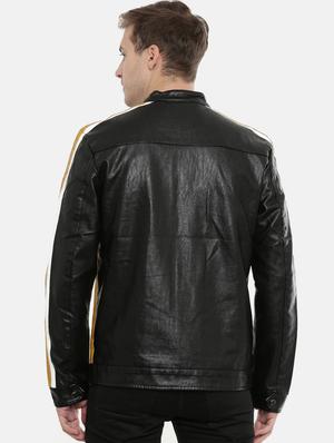 black color block pu biker jacket - 17099019 - Standard Image - 3