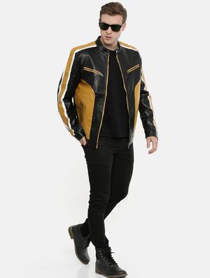 black color block pu biker jacket - 17099019 - Standard Image - 4
