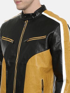 black color block pu biker jacket - 17099019 - Standard Image - 5