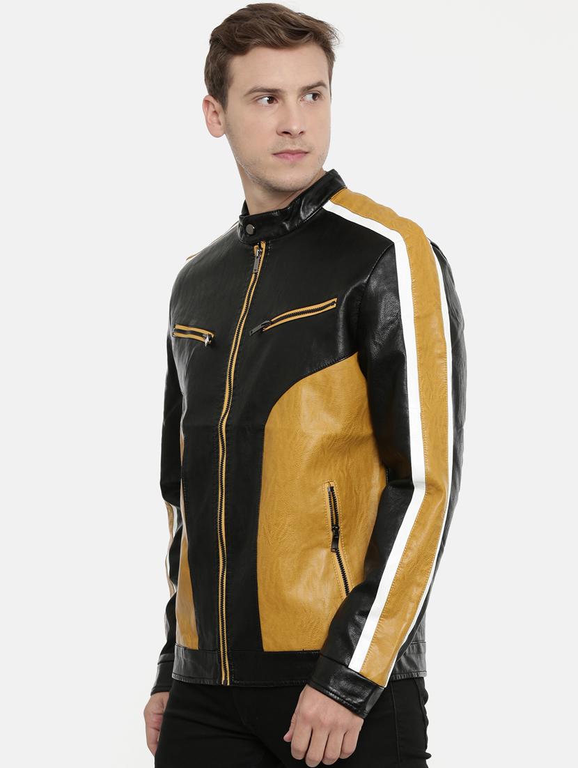 black color block pu biker jacket - 17099019 - Zoom Image - 2