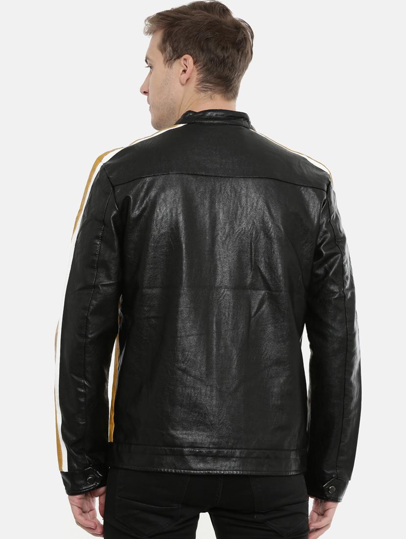 black color block pu biker jacket - 17099019 - Zoom Image - 3