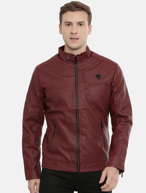 red solid pu biker jacket - 17099029 - Standard Image - 1
