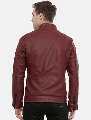 red solid pu biker jacket - 17099029 - Standard Image - 3