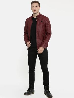 red solid pu biker jacket - 17099029 - Standard Image - 4