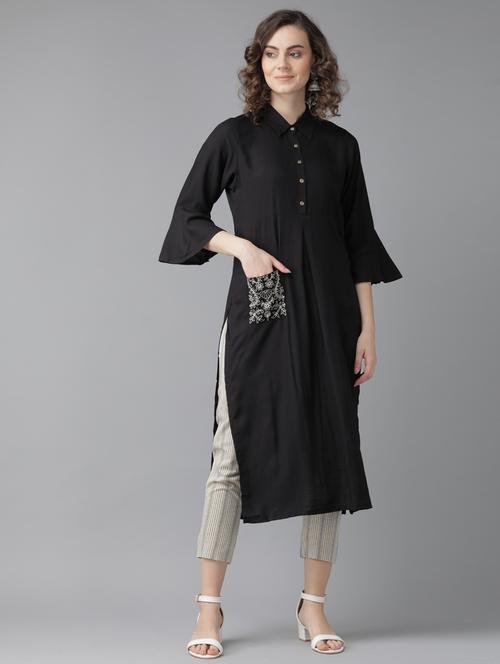 bell sleeves straight kurta - 17099263 - Standard Image - 1