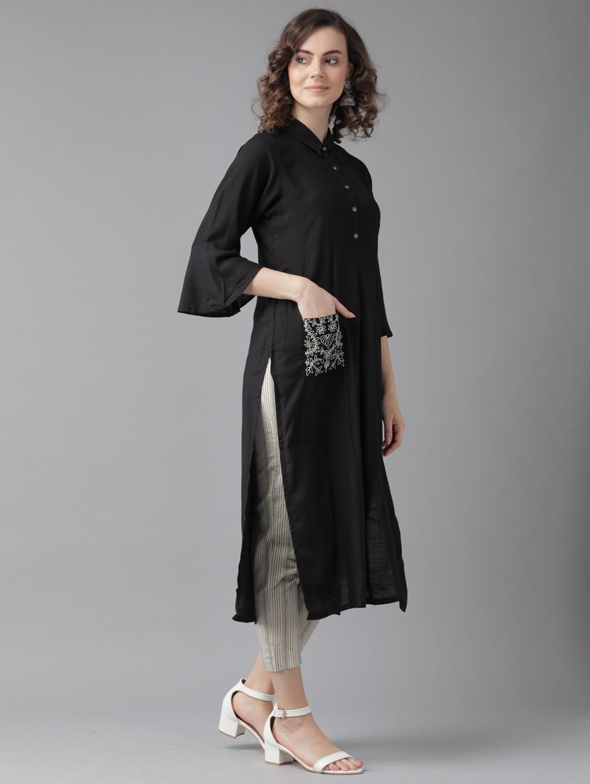bell sleeves straight kurta - 17099263 - Zoom Image - 2
