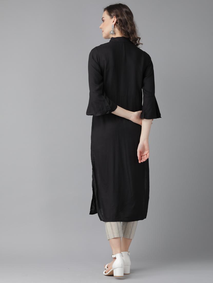 bell sleeves straight kurta - 17099263 - Zoom Image - 3
