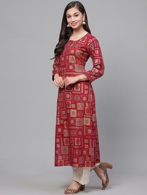 gold print straight kurta - 17099282 - Standard Image - 2
