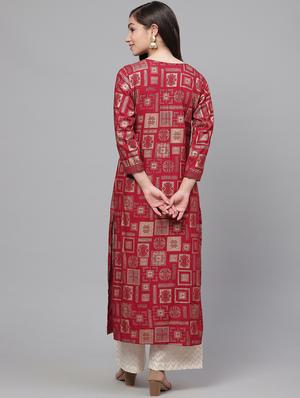 gold print straight kurta - 17099282 - Standard Image - 3