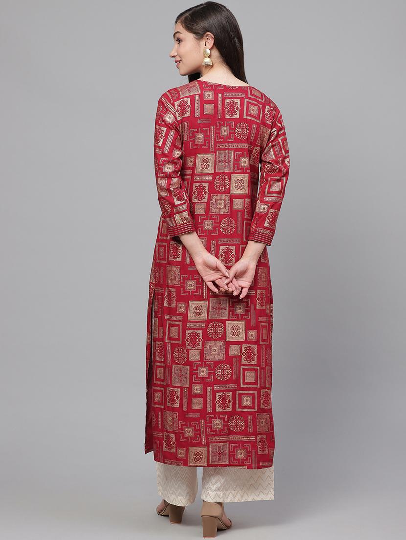 gold print straight kurta - 17099282 - Zoom Image - 3