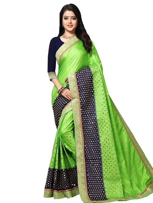 contrast embroidered saree with blouse - 17100478 - Standard Image - 1