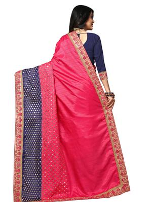 contrast embroidered saree with blouse - 17100479 - Standard Image - 2