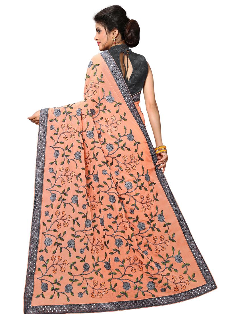 bordered embroidered saree with blouse - 17100506 - Zoom Image - 2