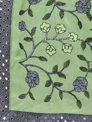 green chiffon embroidered saree with blouse - 17100507 - Standard Image - 3