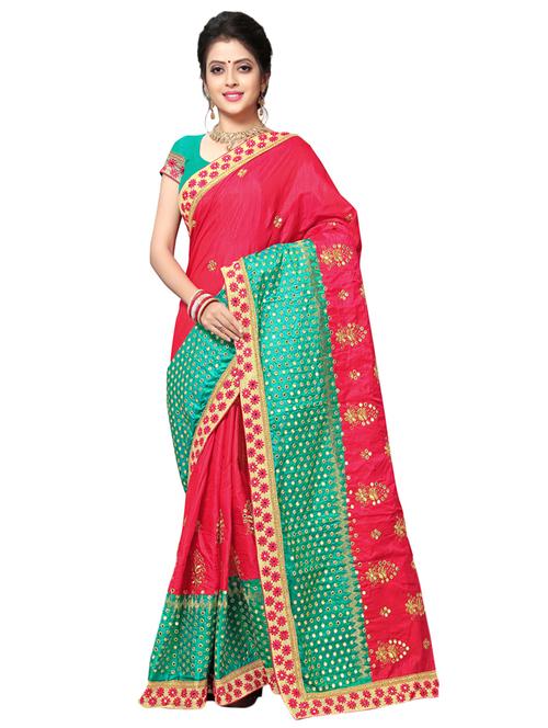 contrast embroidered saree with blouse - 17100520 - Standard Image - 1