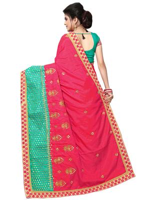 contrast embroidered saree with blouse - 17100520 - Standard Image - 2