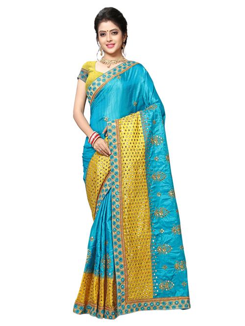 contrast embroidered saree with blouse - 17100524 - Standard Image - 1