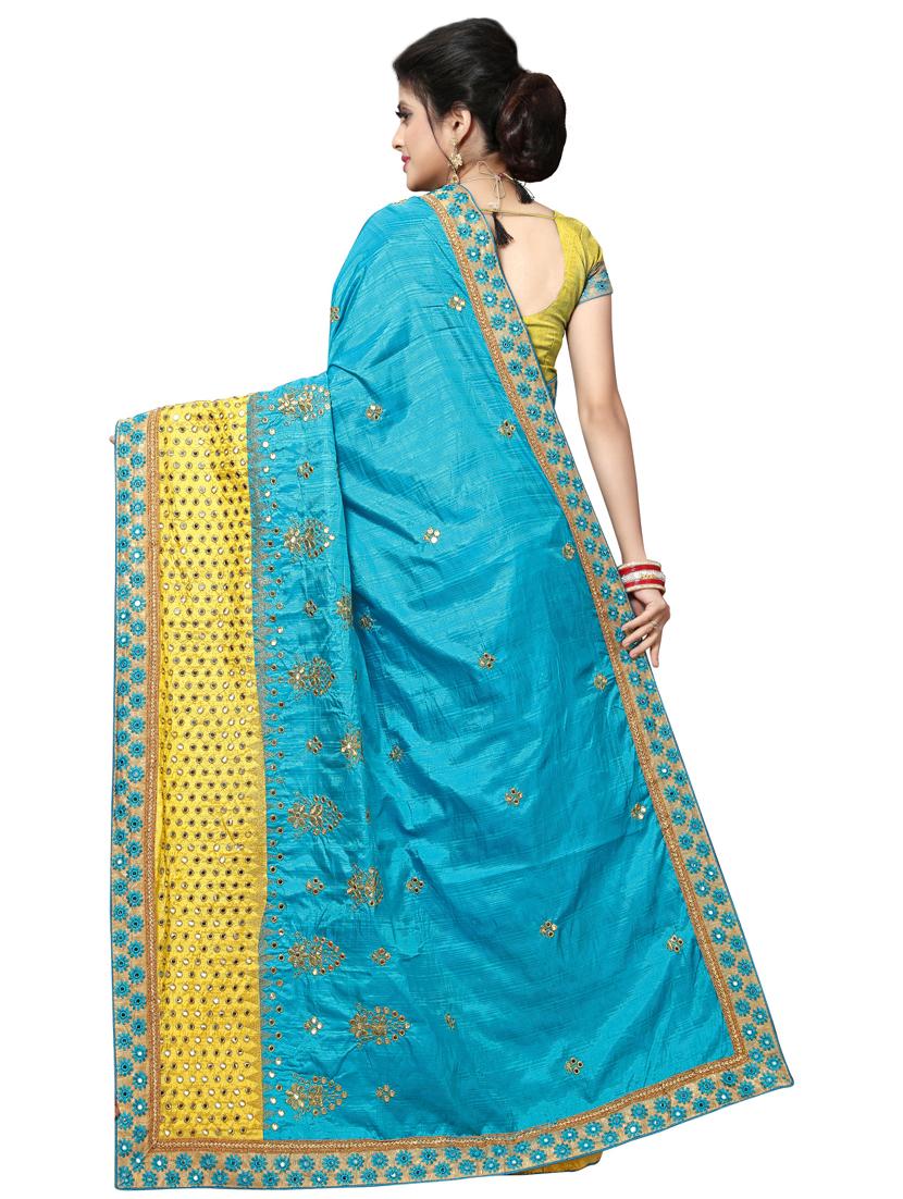contrast embroidered saree with blouse - 17100524 - Zoom Image - 2