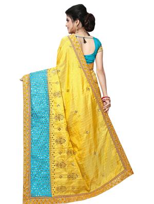 contrast embroidered saree with blouse - 17100526 - Standard Image - 2