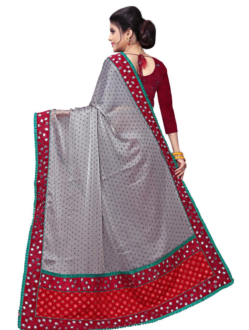 bordered embroidered saree with blouse - 17100534 - Zoom Image - 2
