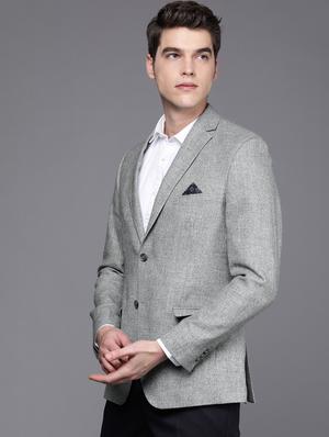 grey solid single breasted casual blazer - 17100819 - Standard Image - 2