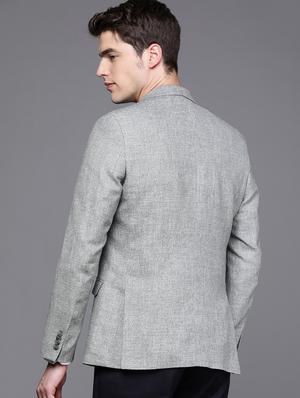 grey solid single breasted casual blazer - 17100819 - Standard Image - 3