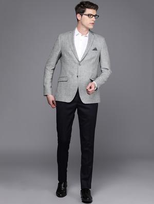 grey solid single breasted casual blazer - 17100819 - Standard Image - 4