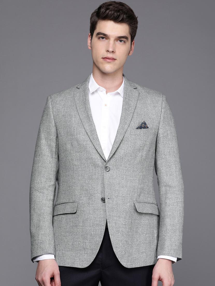 grey solid single breasted casual blazer - 17100819 - Zoom Image - 1