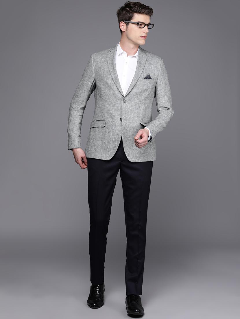 grey solid single breasted casual blazer - 17100819 - Zoom Image - 4
