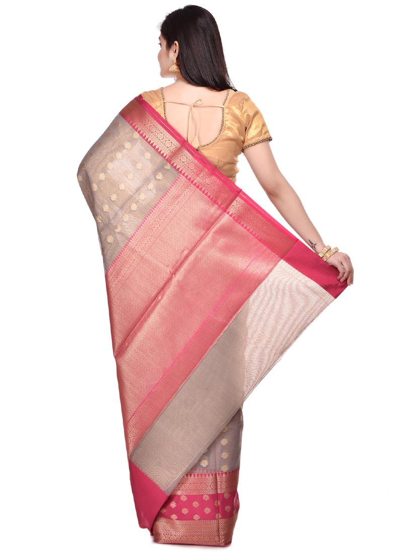 bordered banarasi saree with blouse - 17100917 - Zoom Image - 2