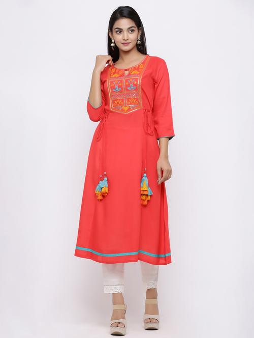 embroidered a-linekurta - 17101864 - Very Small Image - 1