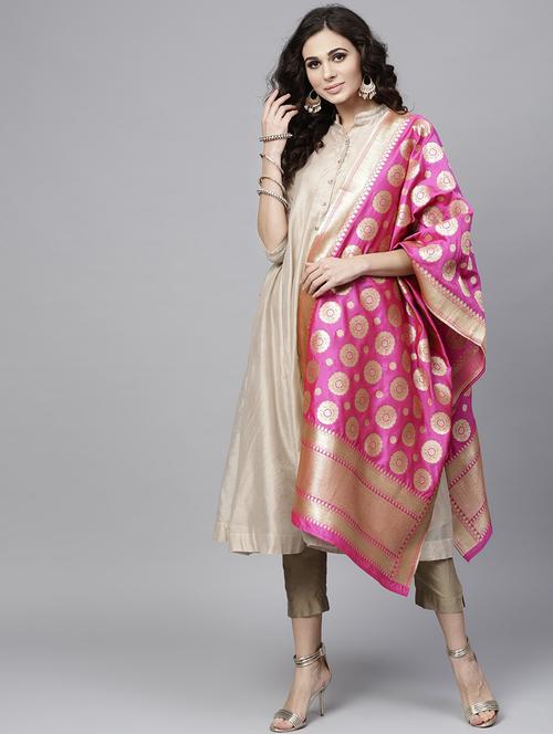 fuchsia art silk banarasi dupatta - 17101893 - Standard Image - 1