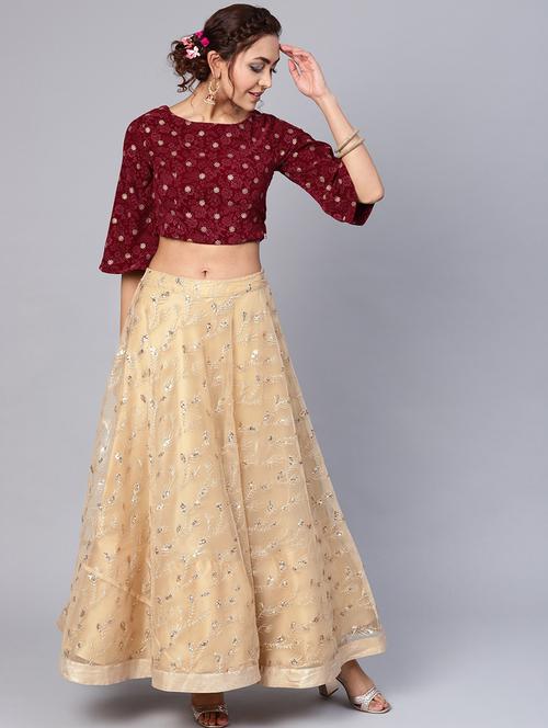 gold net flared lehenga - 17101898 - Standard Image - 1