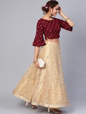 gold net flared lehenga - 17101898 - Standard Image - 2