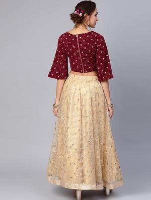 gold net flared lehenga - 17101898 - Standard Image - 3