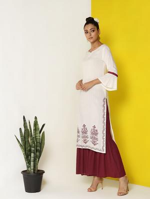 bell sleeves straight kurta - 17101912 - Standard Image - 2