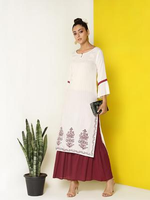 bell sleeves straight kurta - 17101912 - Standard Image - 4