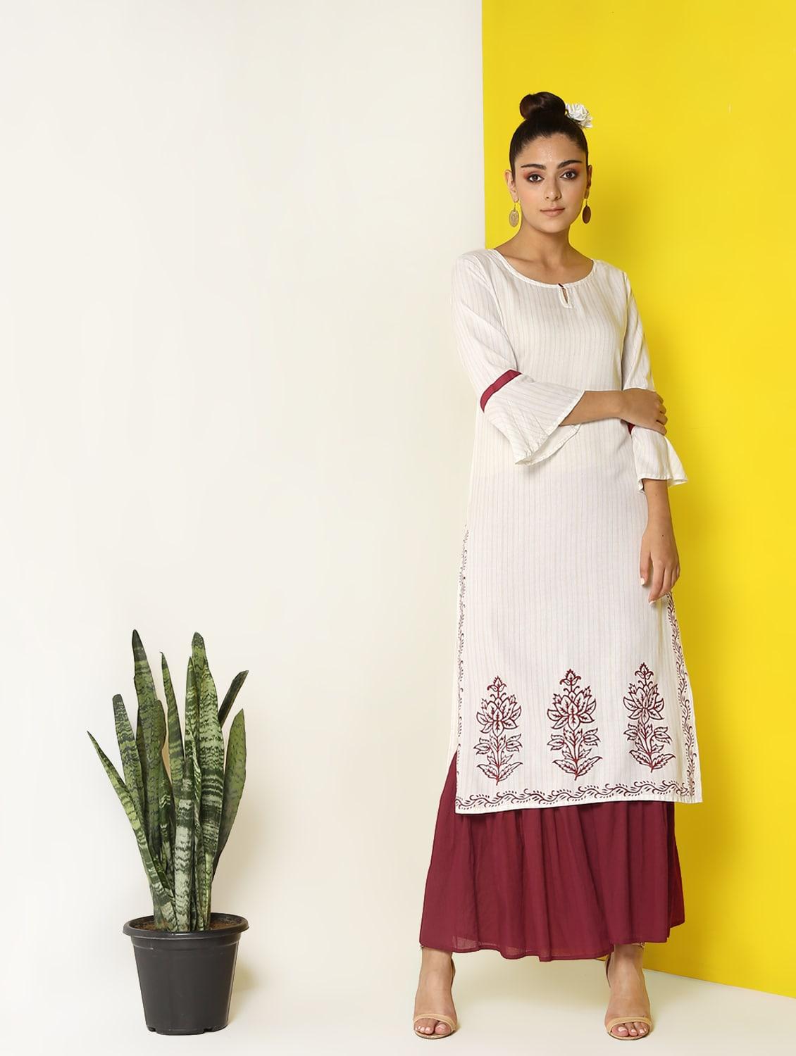 bell sleeves straight kurta - 17101912 - Zoom Image - 1