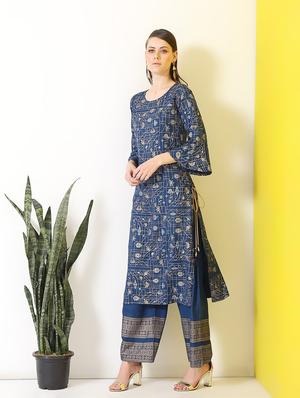 printed straight kurta palazzo set - 17101967 - Standard Image - 2