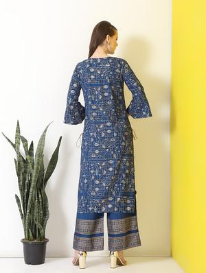 printed straight kurta palazzo set - 17101967 - Standard Image - 3