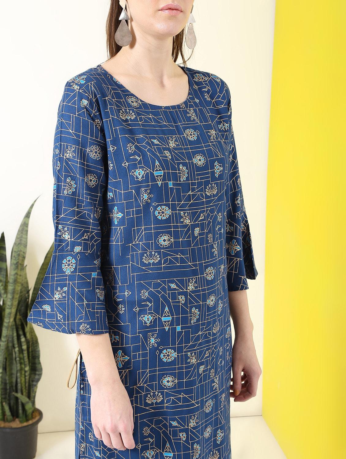 printed straight kurta palazzo set - 17101967 - Zoom Image - 4