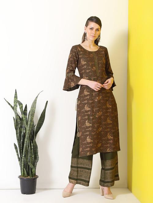 printed straight kurta palazzo set - 17101969 - Standard Image - 1