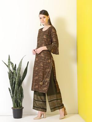 printed straight kurta palazzo set - 17101969 - Standard Image - 2