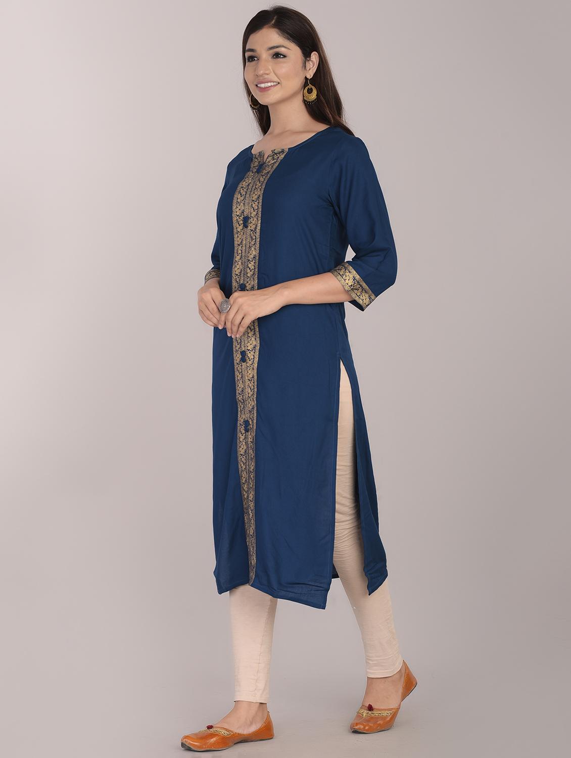 solid straight kurta - 17101981 - Zoom Image - 2