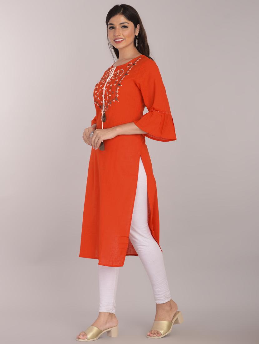 embroidered straight kurta - 17101987 - Zoom Image - 2